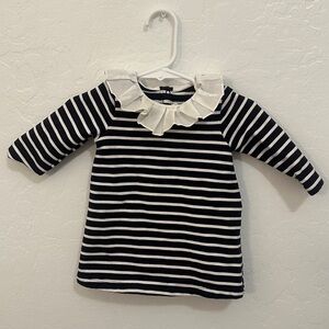 Jacadi Navy and White Striped Dress with Ruffle Collar